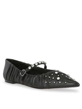 NWOB $129 x Jennifer Sumko Lyssa Lou Leather Studded Mary Jane Flats - Black